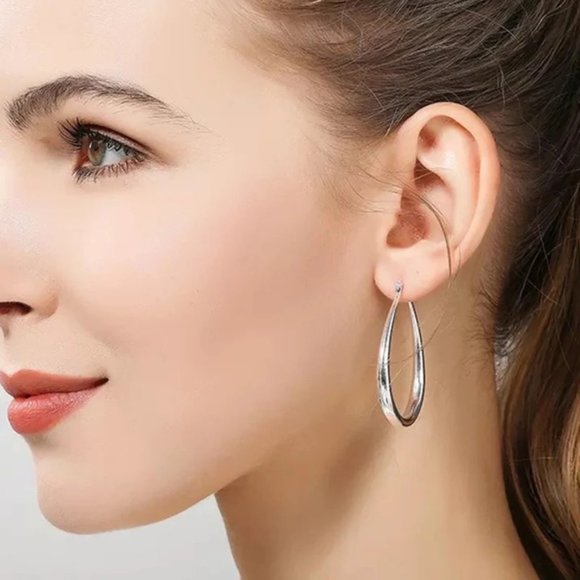 925 Sterling Silver Smooth Circle 41mm Hoop Earrings Lady Gift Charm Wedding - Picture 3 of 5